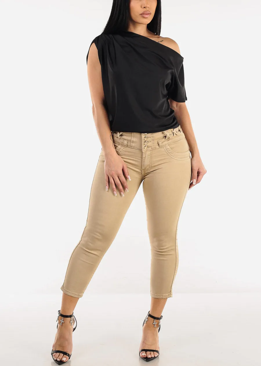 Butt Lift High Waist Denim Capris Khaki sold by Moda product image thumbnail 2