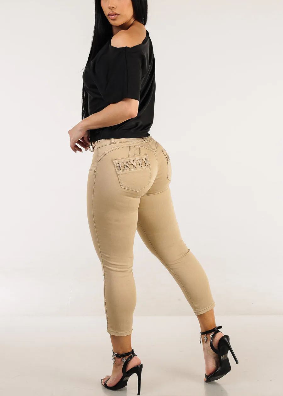 Butt Lift High Waist Denim Capris Khaki sold by Moda product image thumbnail 5
