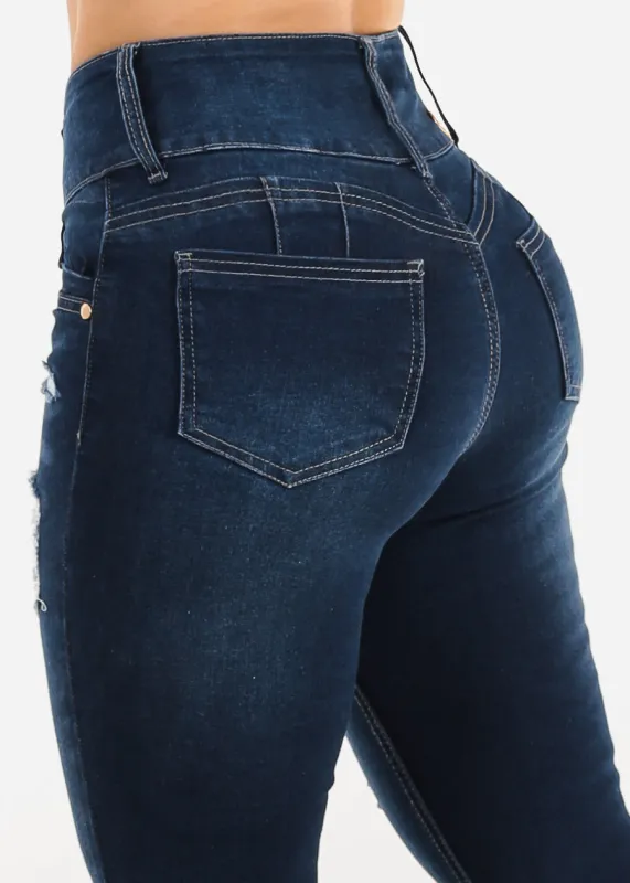 Butt Lift Super High Waist Ripped Dark Skinny Jeans sold by Moda