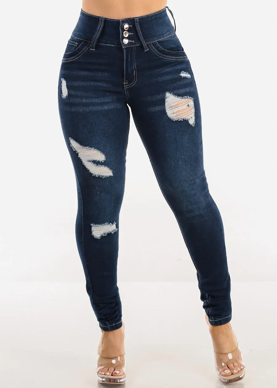 Butt Lift Super High Waist Ripped Dark Skinny Jeans sold by Moda product image thumbnail 3