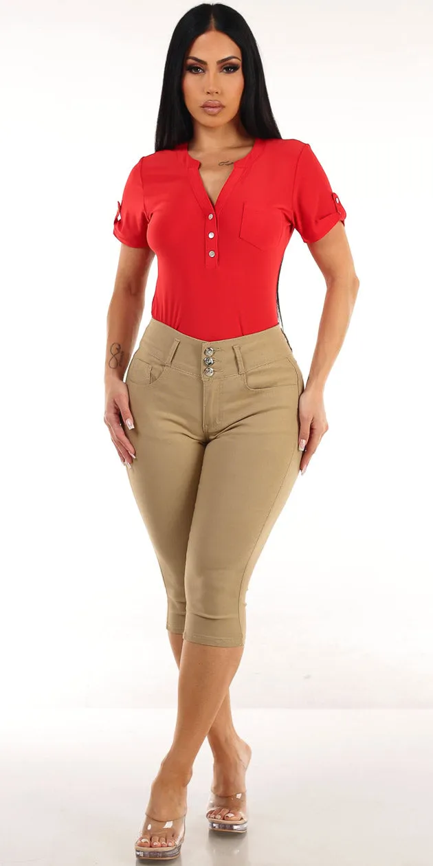 Red Butt Lift Capris Look sold by Moda