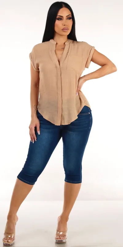 Khaki Butt Lift Capris Look sold by Moda