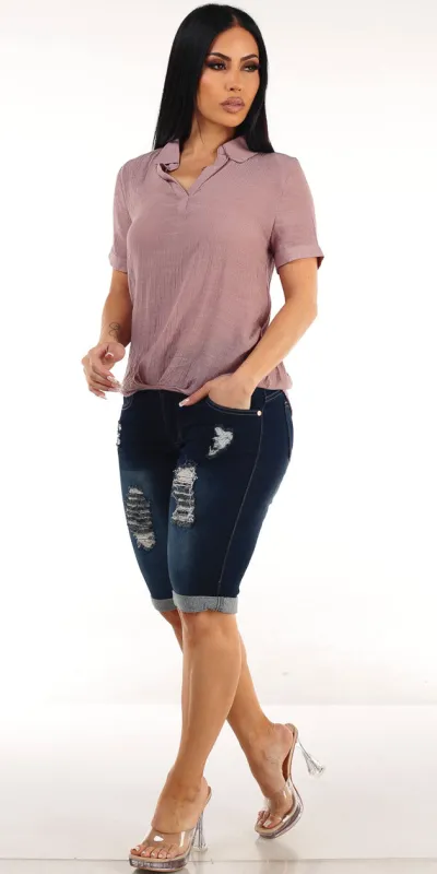 Mauve Butt Lift Bermuda Shorts Look sold by Moda