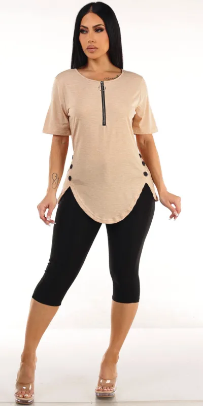 Beige Butt Lift Capris Combo sold by Moda