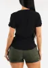Short Sleeve Half Button Up Blouse Black sold by Moda