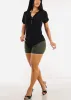 Short Sleeve Half Button Up Blouse Black sold by Moda