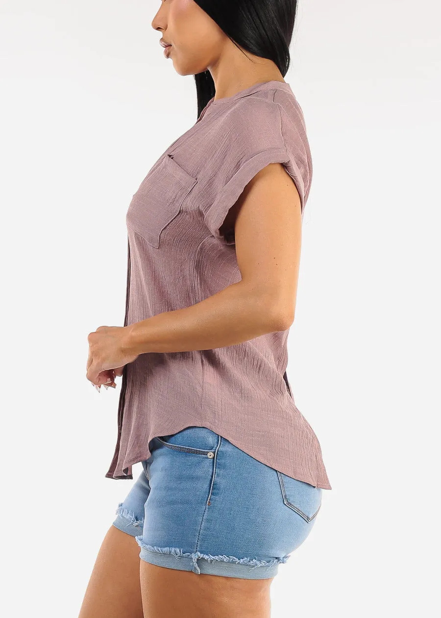 Casual Short Sleeve Button Up Shirt Dark Mauve sold by Moda product image thumbnail 3