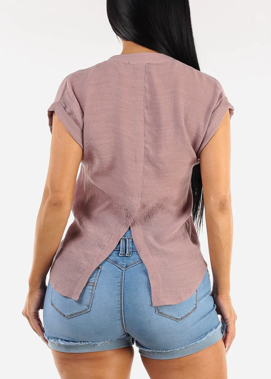 Casual Short Sleeve Button Up Shirt Dark Mauve sold by Moda product image thumbnail 4