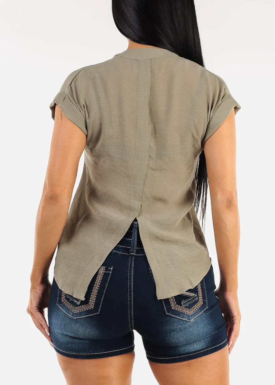 Casual Short Sleeve Button Up Shirt Light Olive sold by Moda product image thumbnail 4