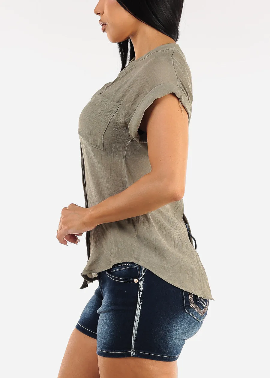 Casual Short Sleeve Button Up Shirt Light Olive sold by Moda product image thumbnail 3