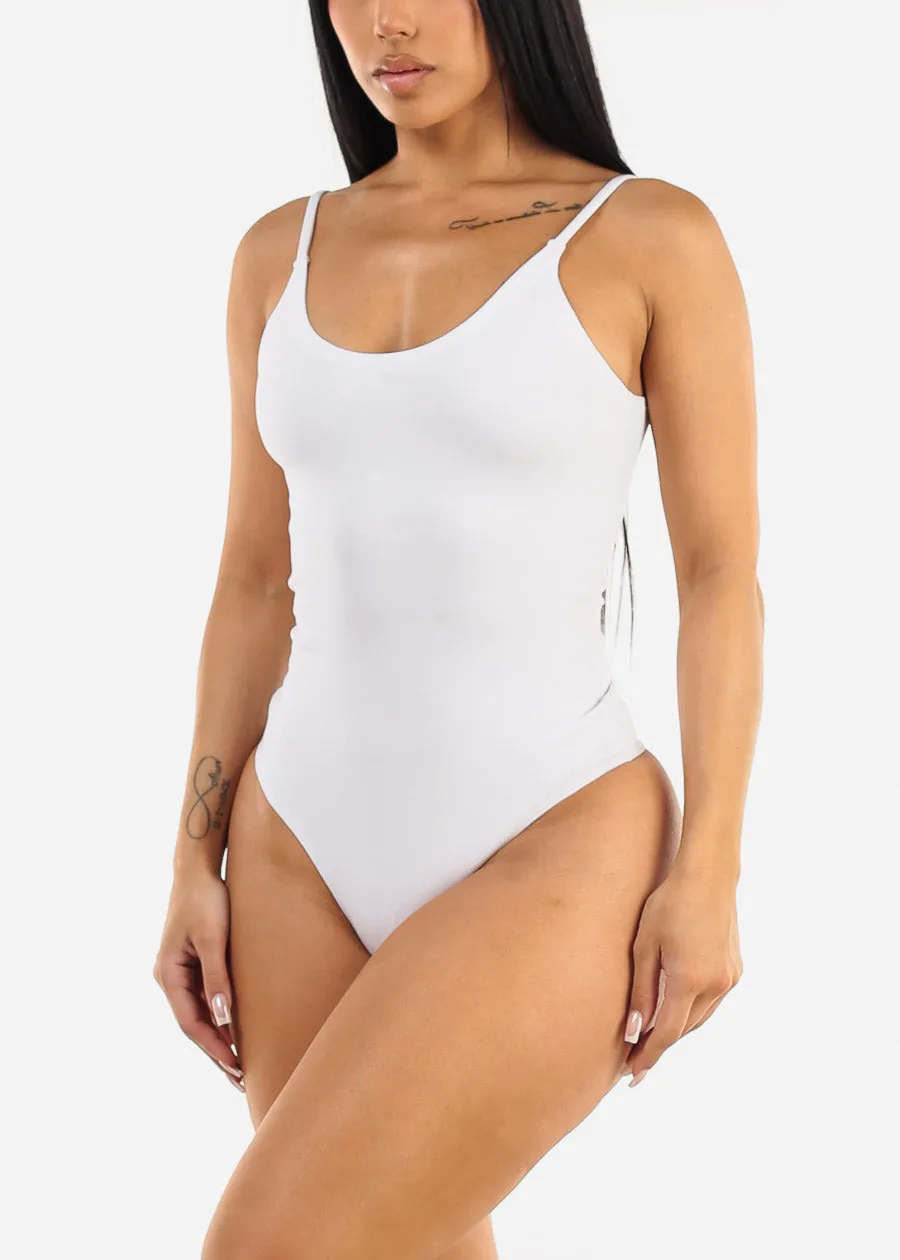 Sleeveless Scoop Neck White Thong Bodysuit sold by Moda