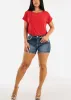 Short Sleeve Round Neckline Stretchy Blouse Red sold by Moda