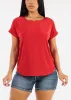 Short Sleeve Round Neckline Stretchy Blouse Red sold by Moda
