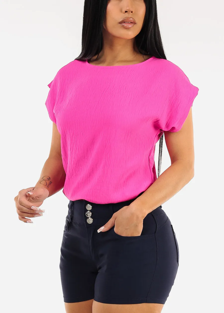 Cap Sleeve Crewneck Blouse Fuchsia sold by Moda
