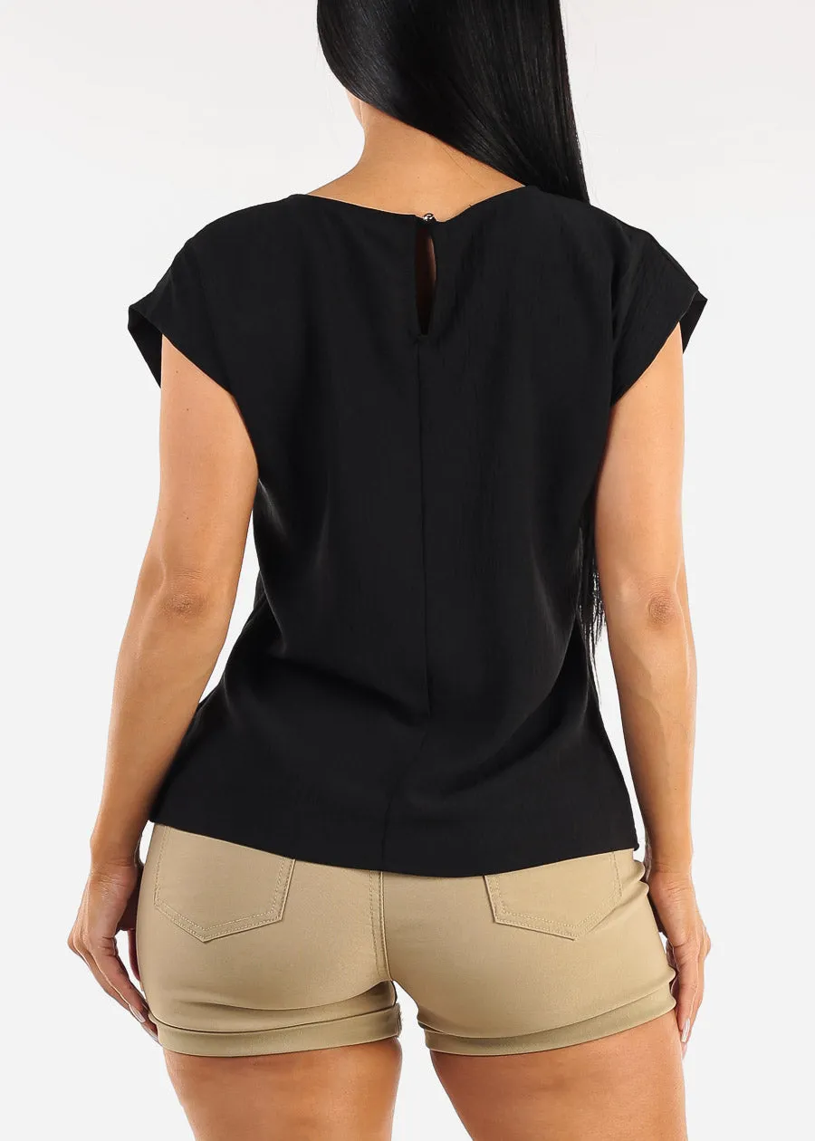 Black Cap Sleeve Crewneck Blouse sold by Moda product image thumbnail 4
