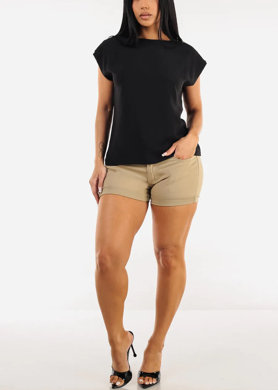 Black Cap Sleeve Crewneck Blouse sold by Moda product image thumbnail 2
