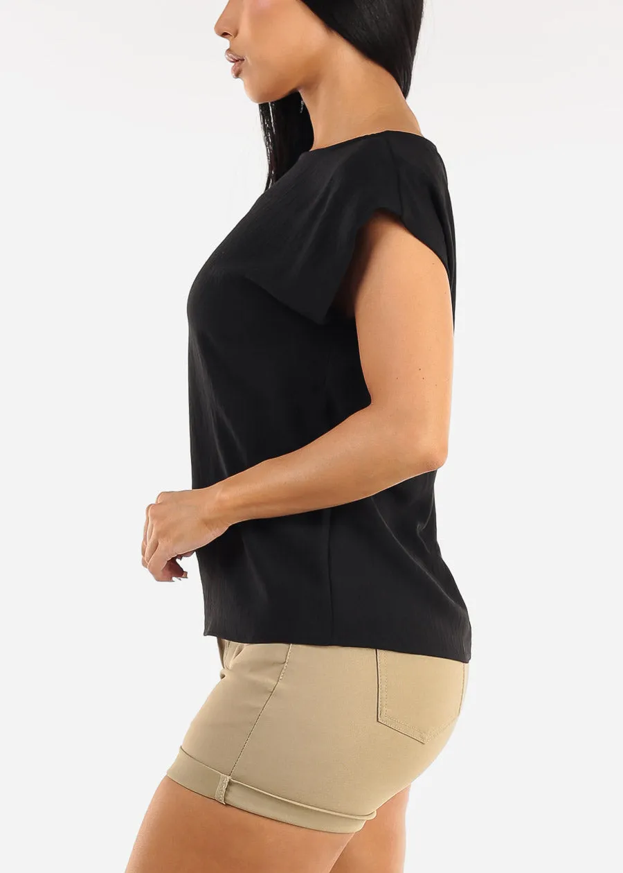 Black Cap Sleeve Crewneck Blouse sold by Moda product image thumbnail 3