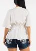 Elbow Sleeve Tie Front White Blouse sold by Moda