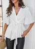 Elbow Sleeve Tie Front White Blouse sold by Moda