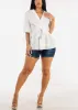 Elbow Sleeve Tie Front White Blouse sold by Moda