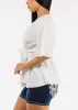 Elbow Sleeve Tie Front White Blouse sold by Moda