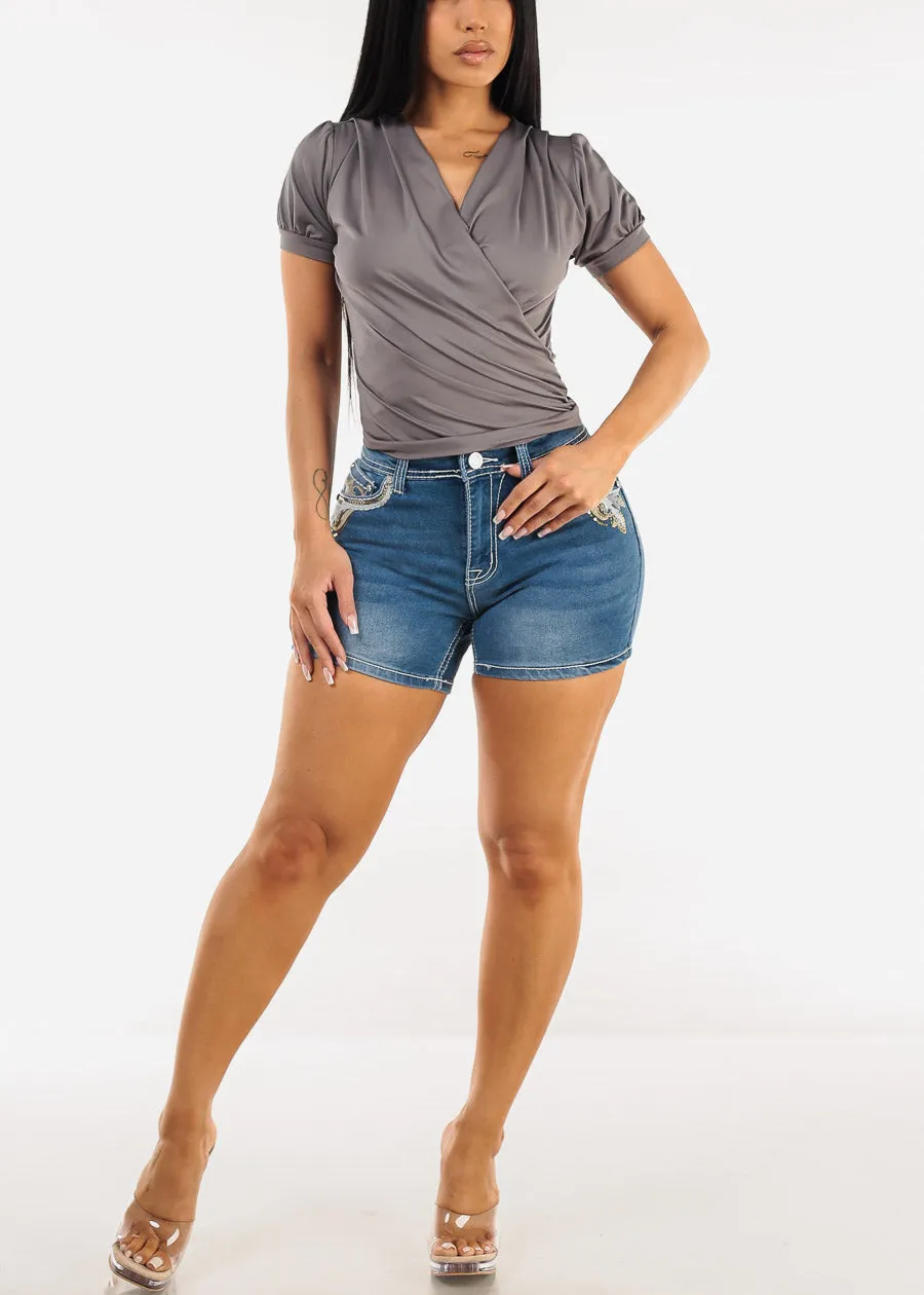 Short Sleeve Surplice Blouse Charcoal sold by Moda product image thumbnail 2