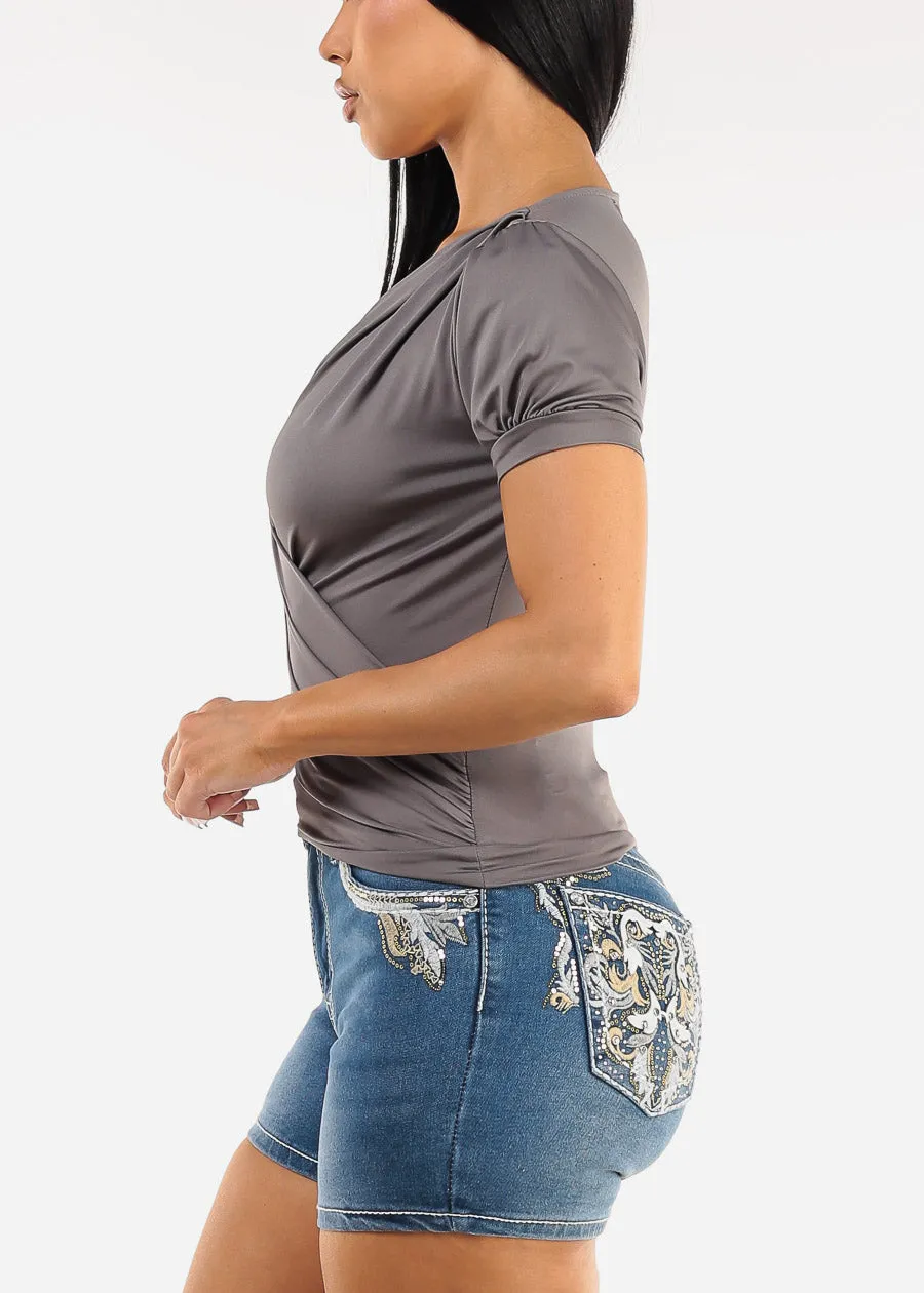 Short Sleeve Surplice Blouse Charcoal sold by Moda product image thumbnail 3