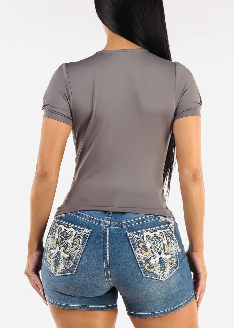 Short Sleeve Surplice Blouse Charcoal sold by Moda product image thumbnail 4