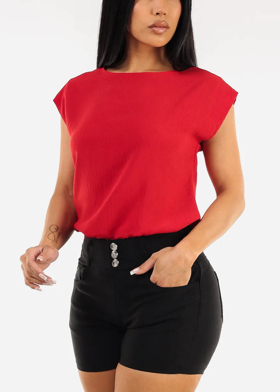 Cap Sleeve Crewneck Blouse Red sold by Moda