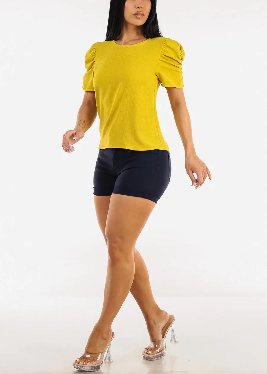 Short Puff Sleeve Round Neck Blouse Pistachio sold by Moda product image thumbnail 2