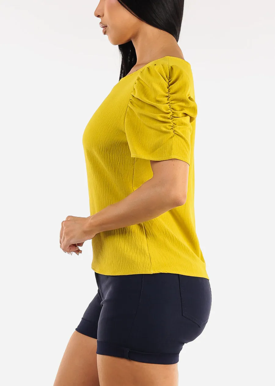 Short Puff Sleeve Round Neck Blouse Pistachio sold by Moda product image thumbnail 3