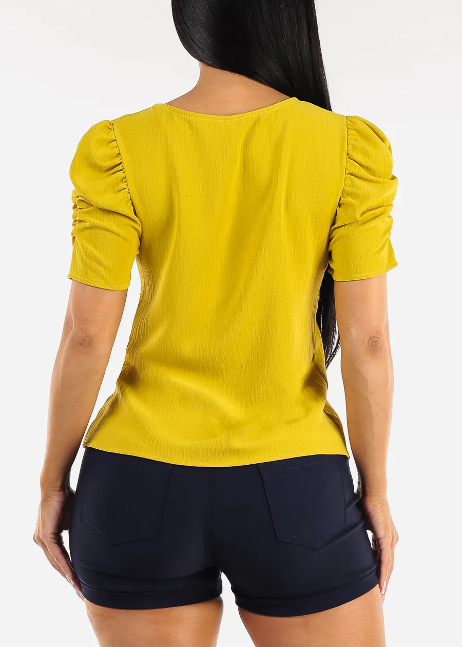 Short Puff Sleeve Round Neck Blouse Pistachio sold by Moda product image thumbnail 4