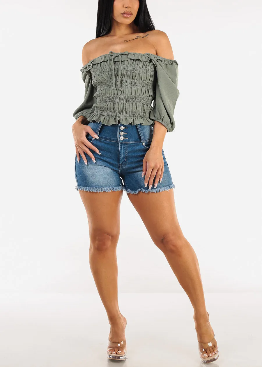 Butt Lift High Waist Cut Off Denim Shorts Dark Blue sold by Moda product image thumbnail 2