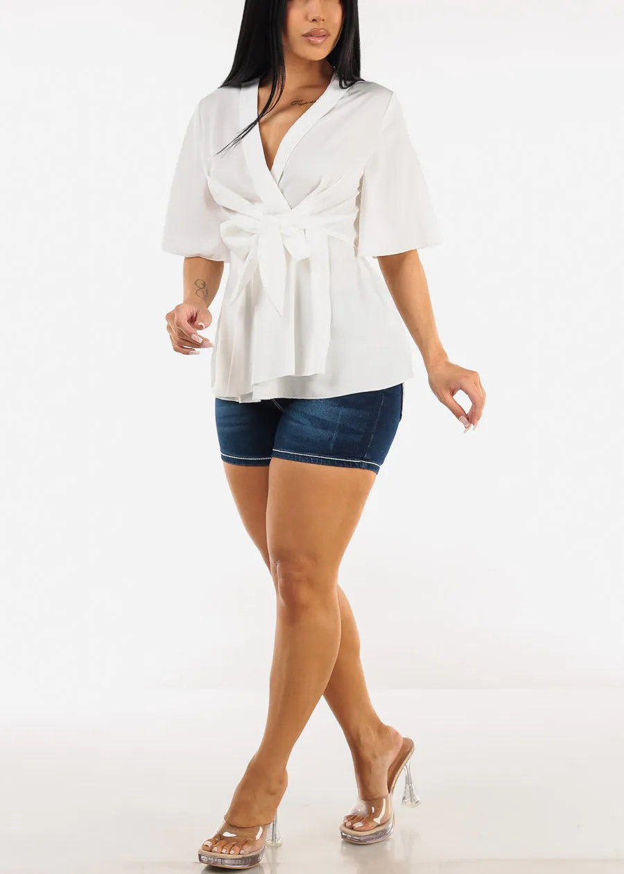 Embroidered High Waist Stretch Denim Shorts Dark Wash sold by Moda product image thumbnail 2