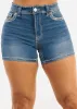 Embroidered High Waist Stretch Denim Shorts Light Stone Wash sold by Moda