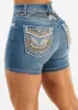 Embroidered High Waist Stretch Denim Shorts Light Stone Wash sold by Moda