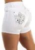 Embroidered High Waist White Stretch Denim Shorts sold by Moda