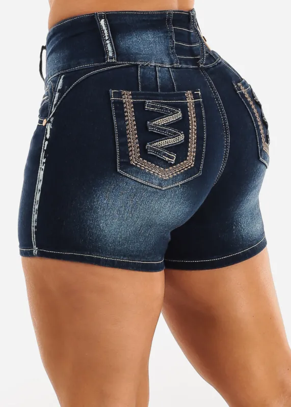Butt Lift High Waist Denim Short Dark Wash sold by Moda