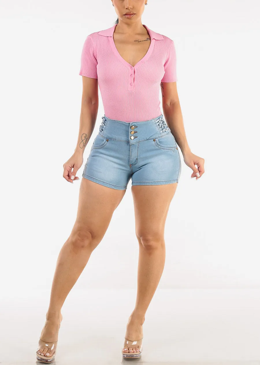 Butt Lift High Waisted Denim Shorts Light Wash sold by Moda product image thumbnail 2