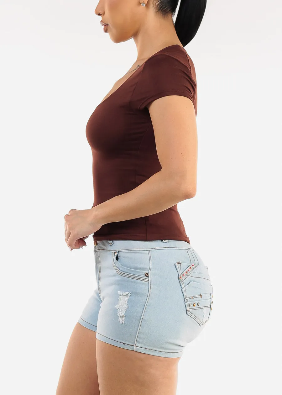 Short Sleeve Square Neck Top Brown sold by Moda product image thumbnail 3