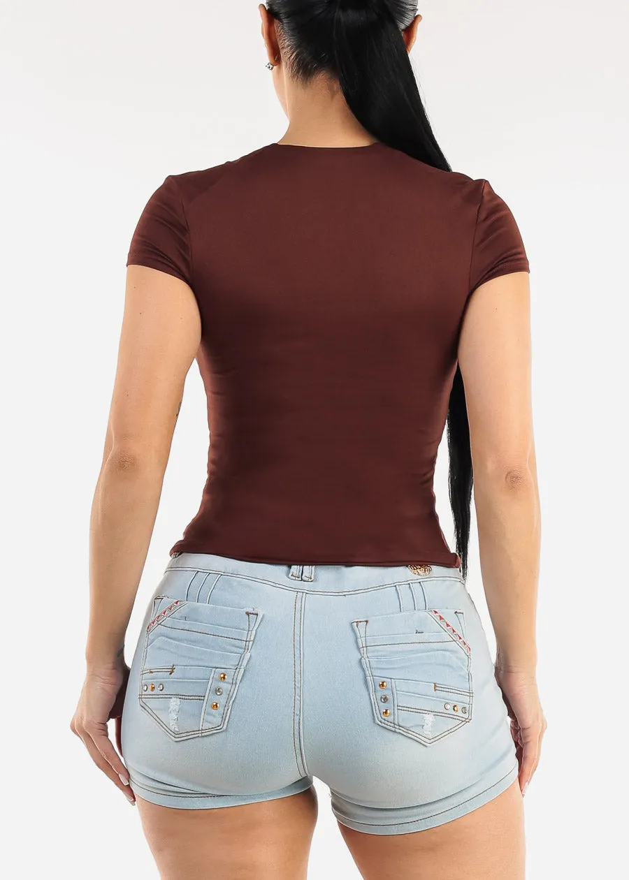 Short Sleeve Square Neck Top Brown sold by Moda product image thumbnail 4