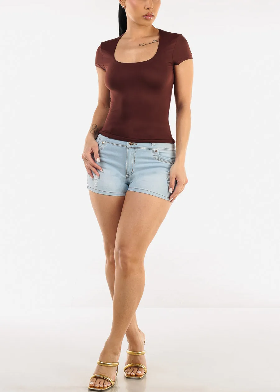 Short Sleeve Square Neck Top Brown sold by Moda product image thumbnail 2