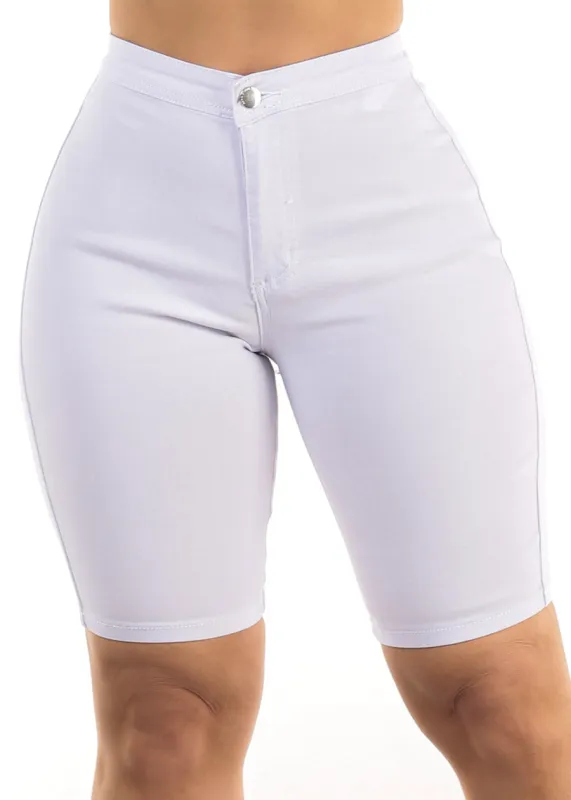 White High Waist Hyper Stretch Bermuda Shorts sold by Moda
