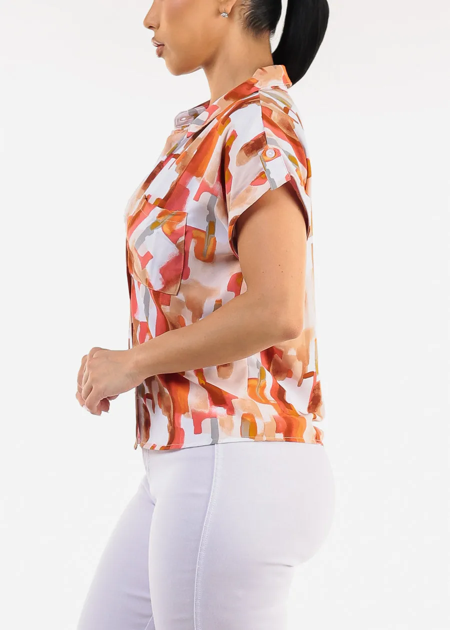 Short Sleeve Button Up Printed Collared Blouse Taupe sold by Moda product image thumbnail 3