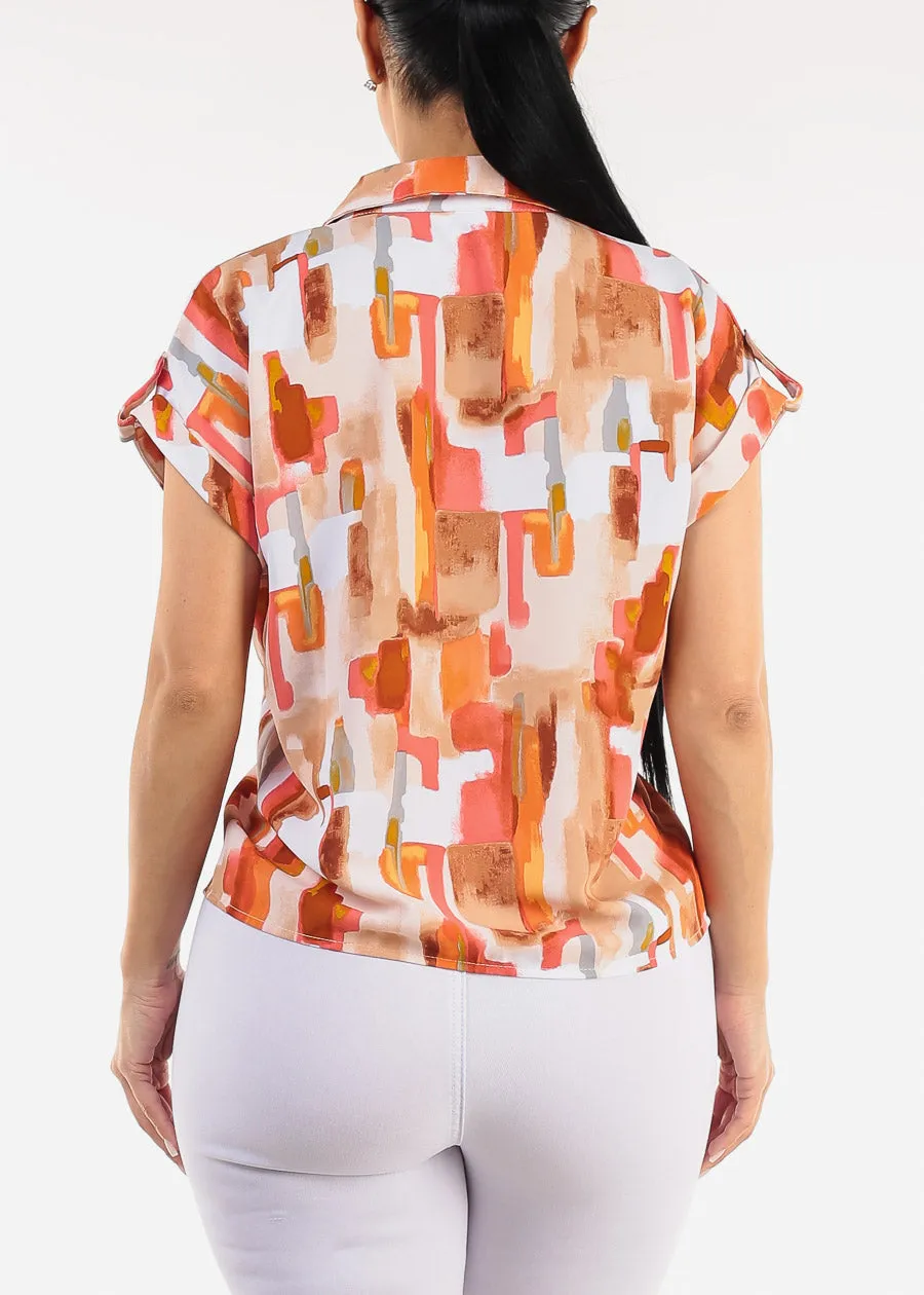 Short Sleeve Button Up Printed Collared Blouse Taupe sold by Moda product image thumbnail 4