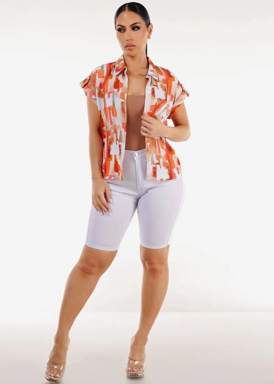 Short Sleeve Button Up Printed Collared Blouse Taupe sold by Moda product image thumbnail 2