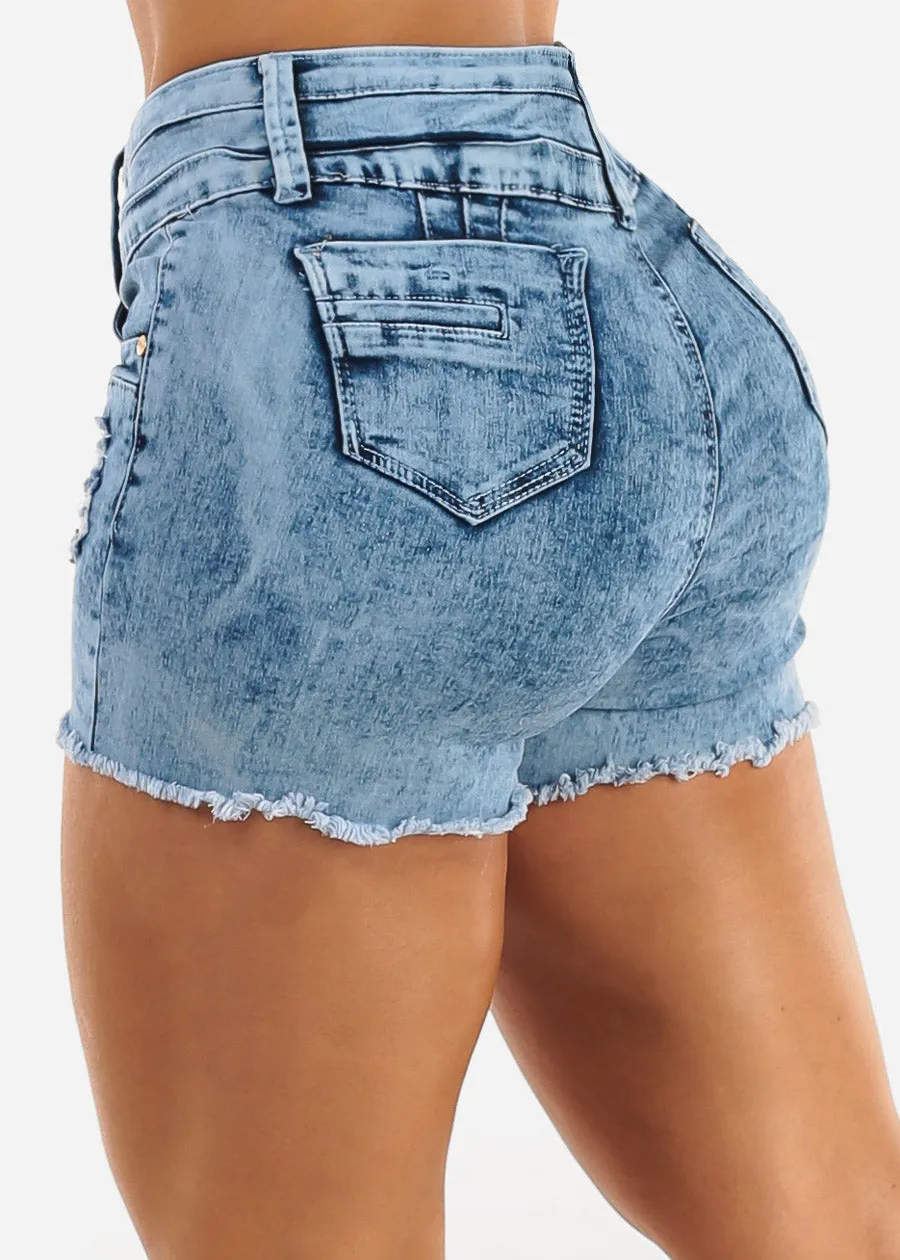 Butt Lift Acid Wash Distressed Denim Shorts sold by Moda
