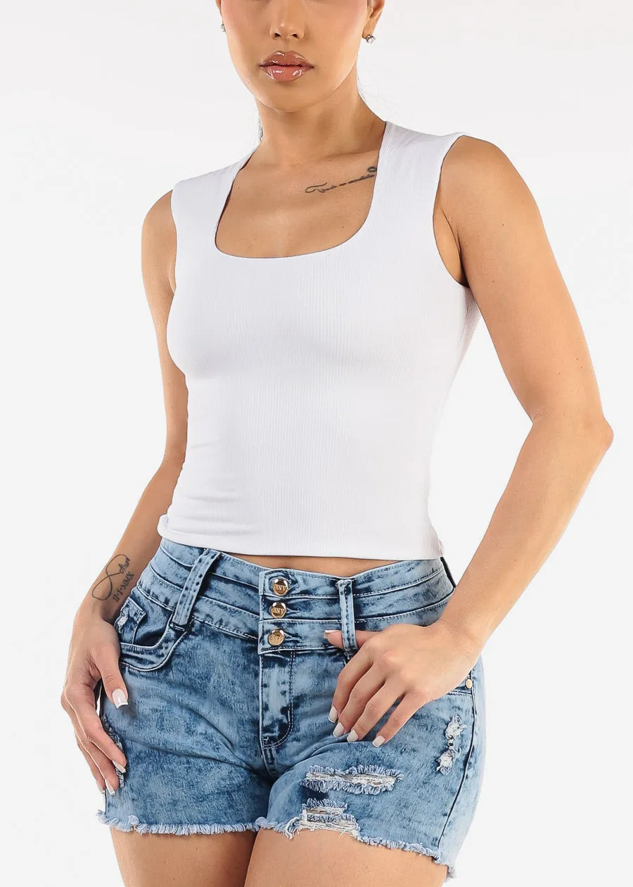 Sleeveless Square Neck Ribbed Top White sold by Moda