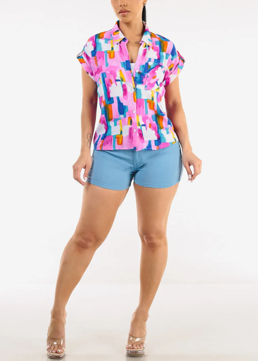 Short Sleeve Button Up Printed Collared Blouse Multicolor sold by Moda product image thumbnail 2