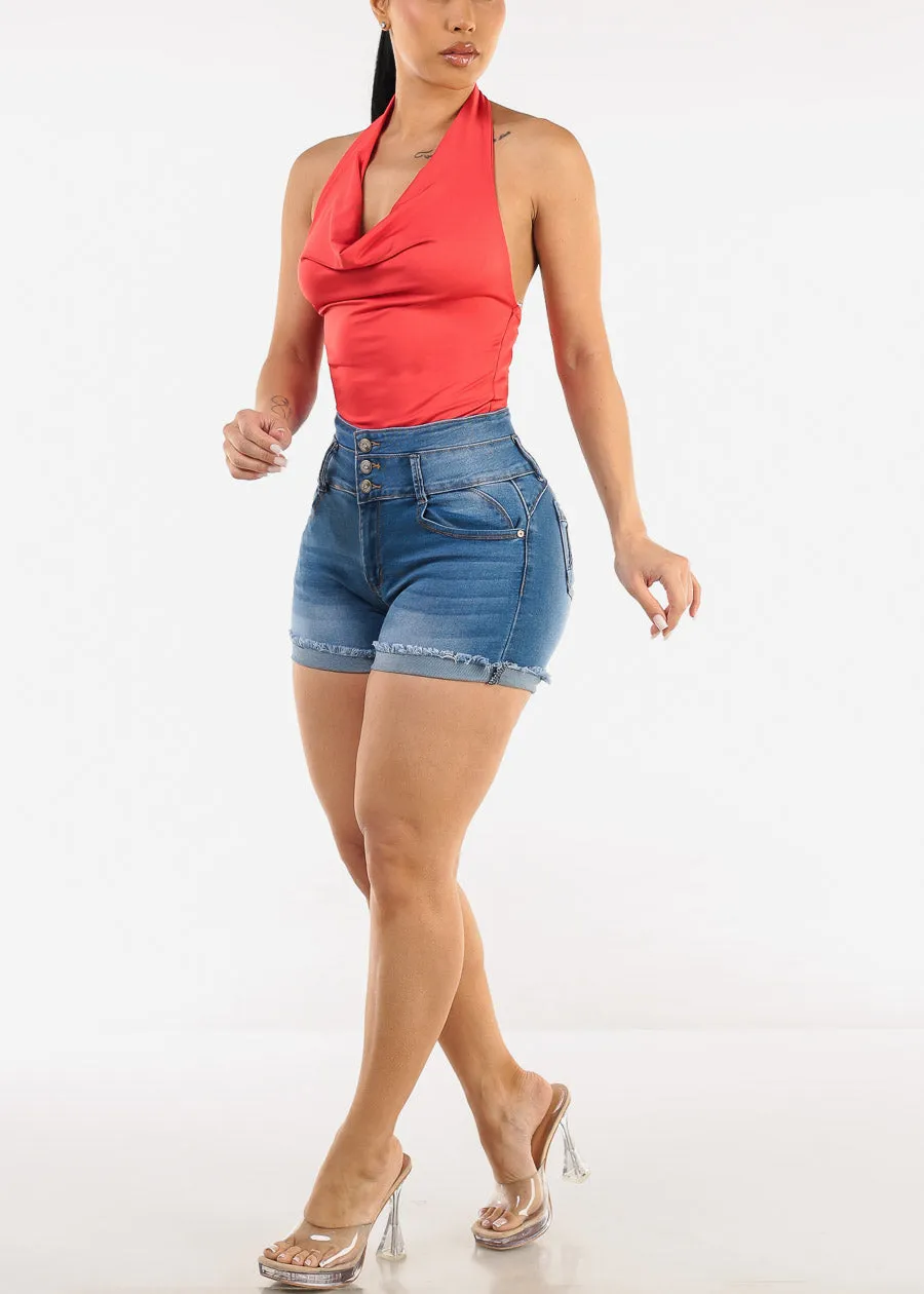 Halter Open Back Cowl Neck Bodysuit Red Orange sold by Moda product image thumbnail 5